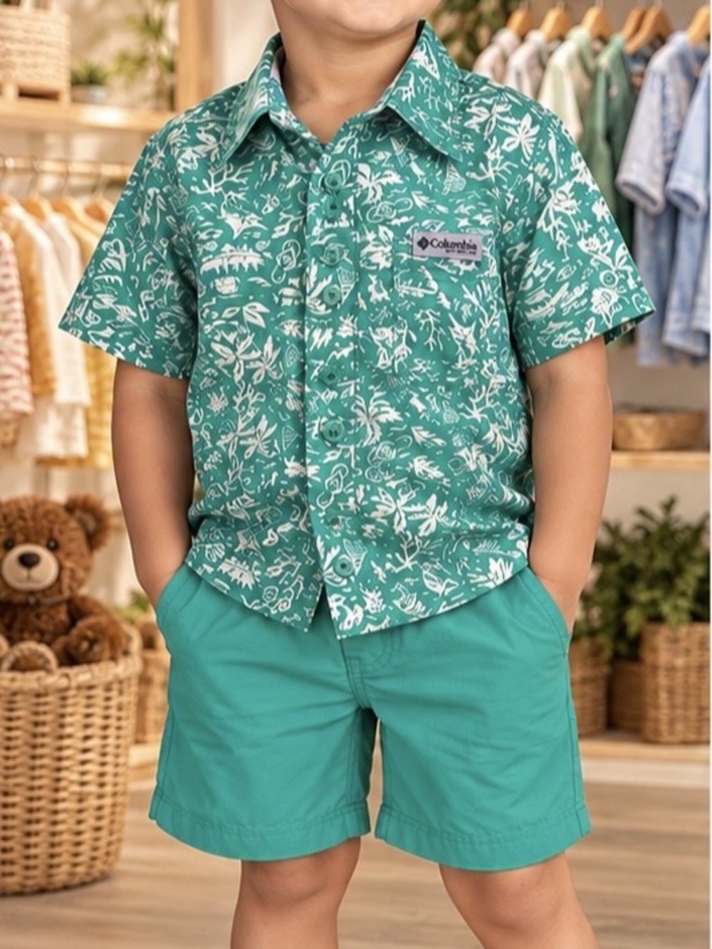Columbia Boys PFG Super Slack Tide Short Sleeve Camp Shirt & Shorts Set